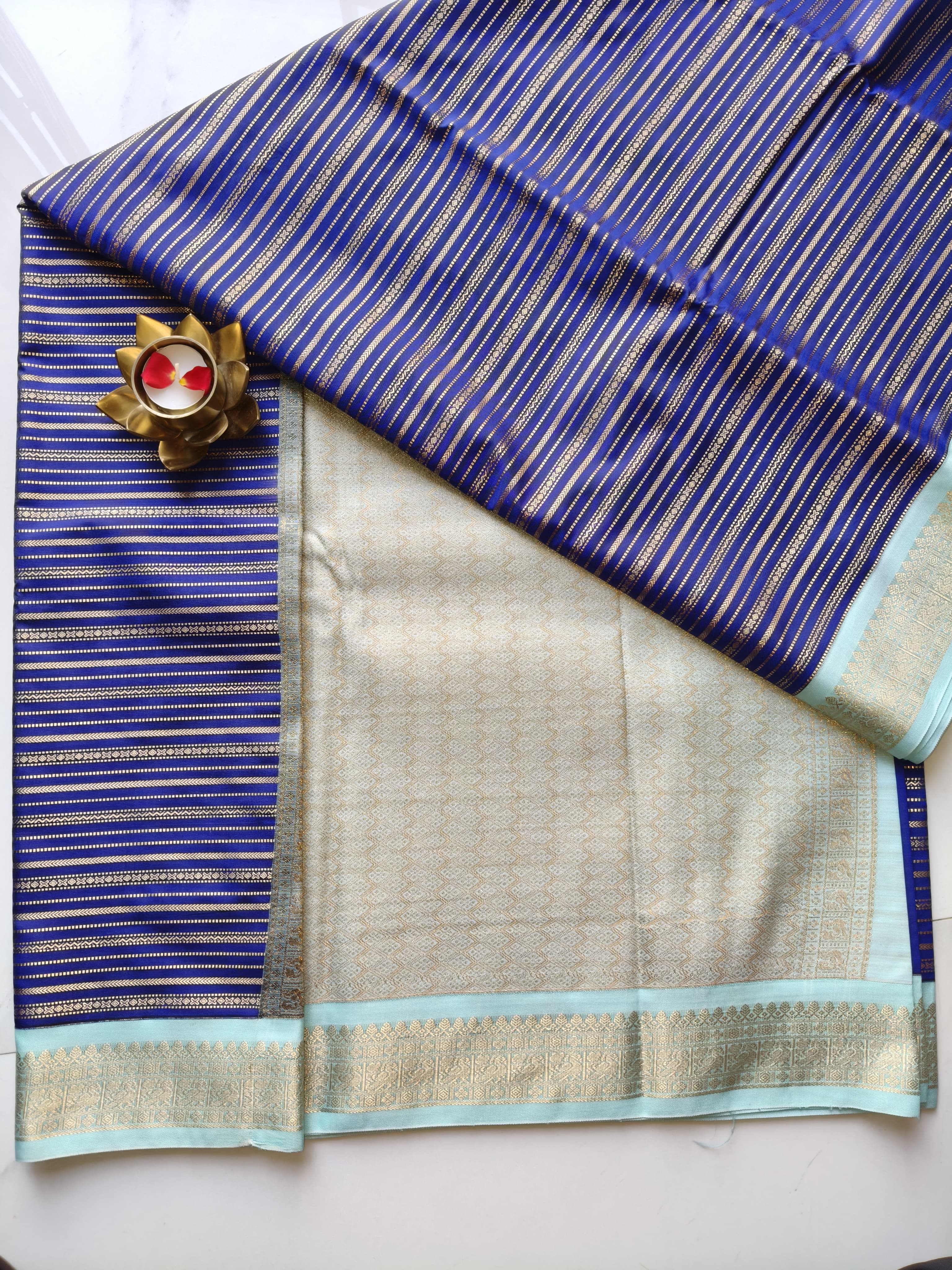 Kanchivaram Pattu Royal Blue with Aqua Blue