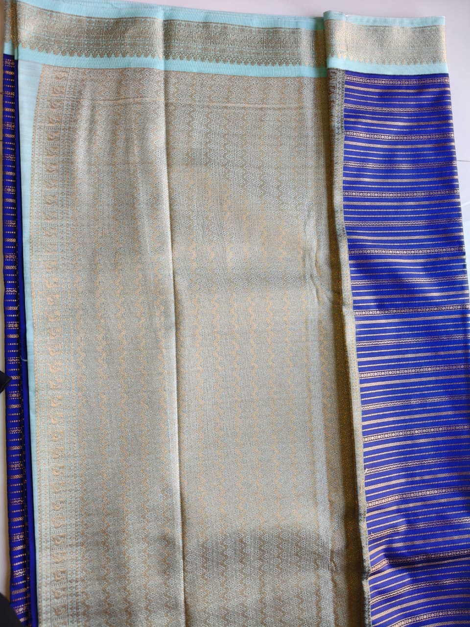 Kanchivaram Pattu Royal Blue with Aqua Blue