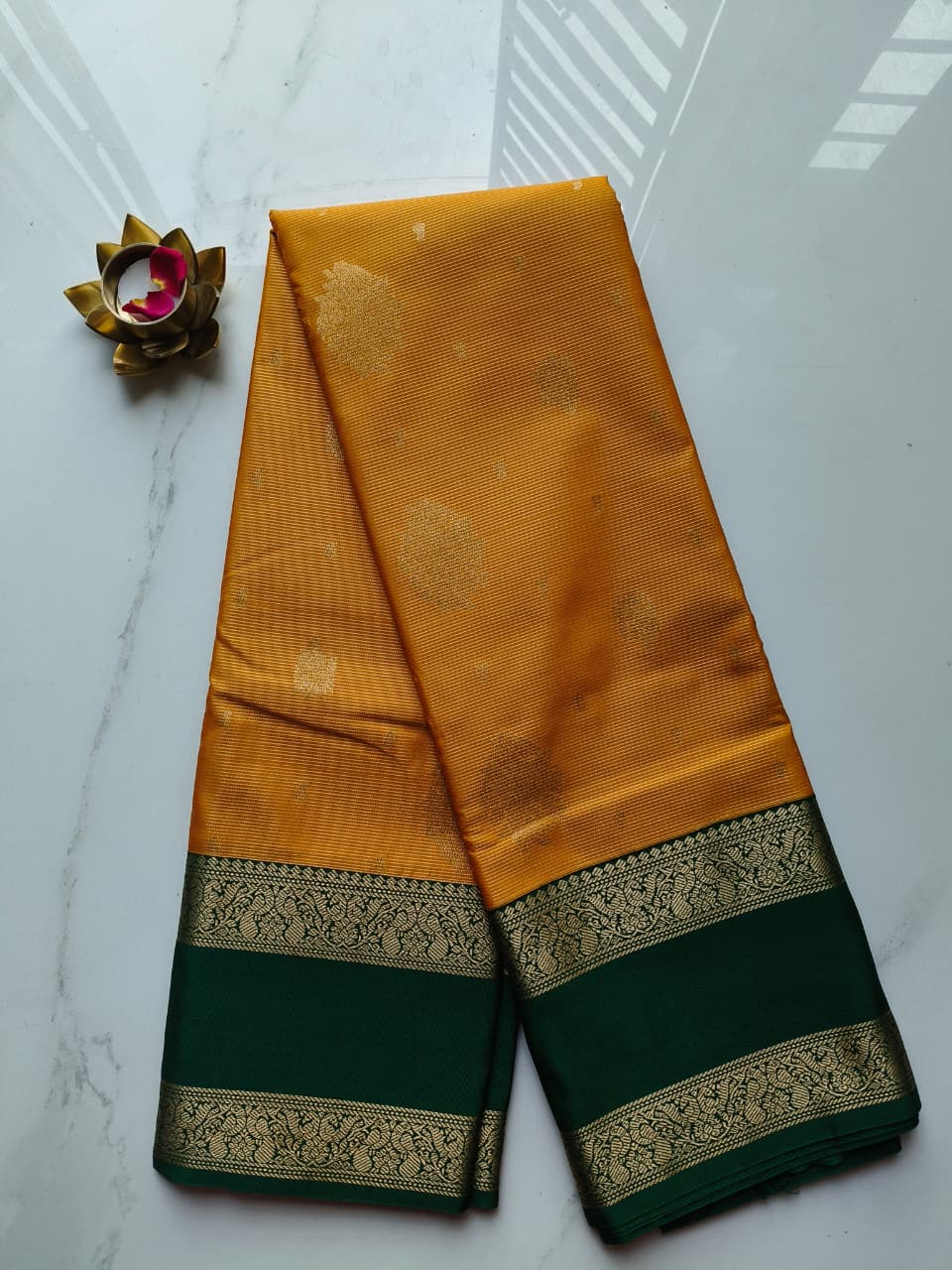 Kanchivaram Mustard Yellow with Green
