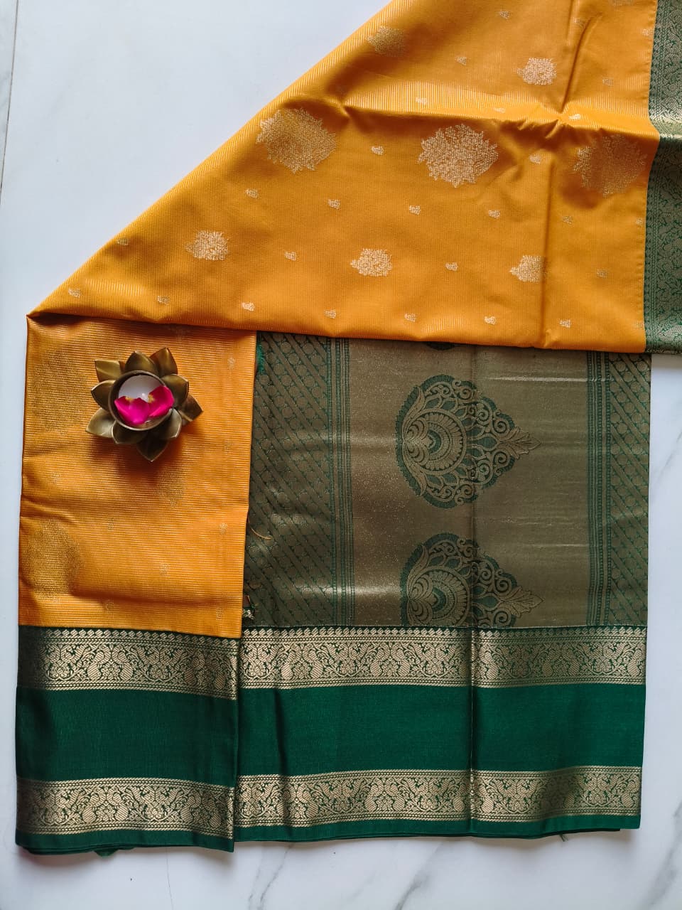Kanchivaram Mustard Yellow with Green