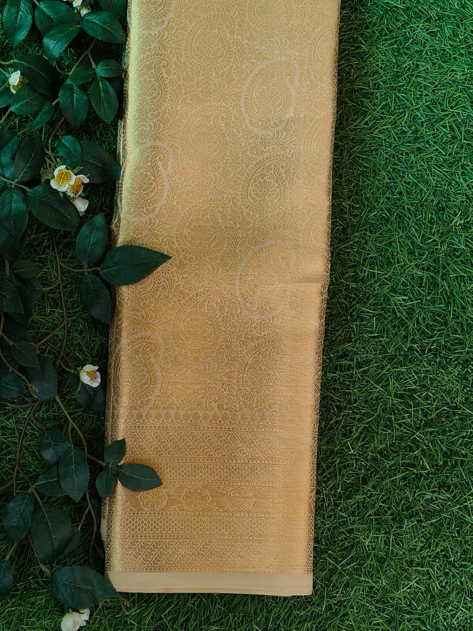 Golden Mango Motif Tissue Silk