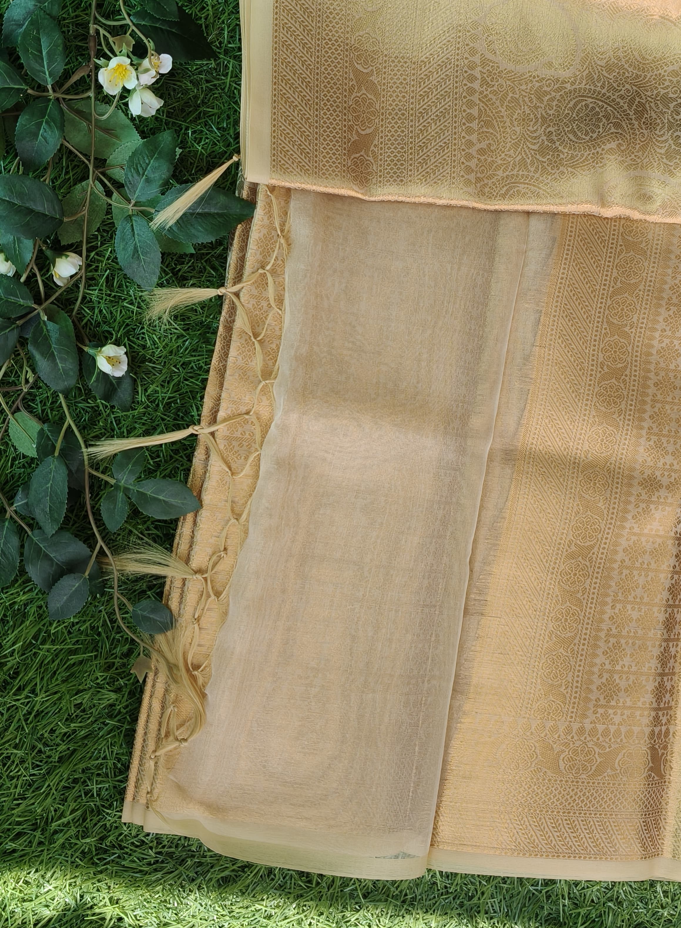 Golden Mango Motif Tissue Silk