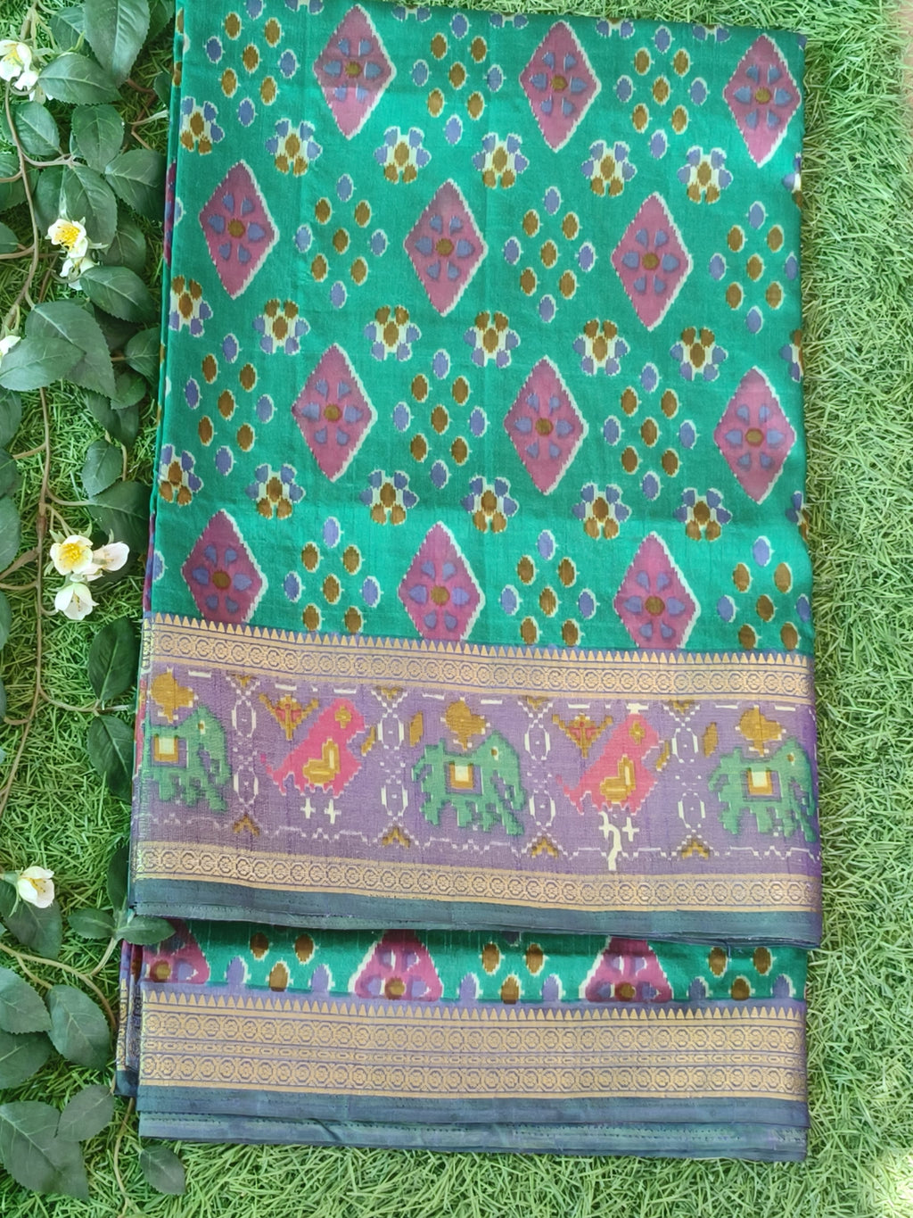 Green Pochampally with Elephant motif and Bentex Border
