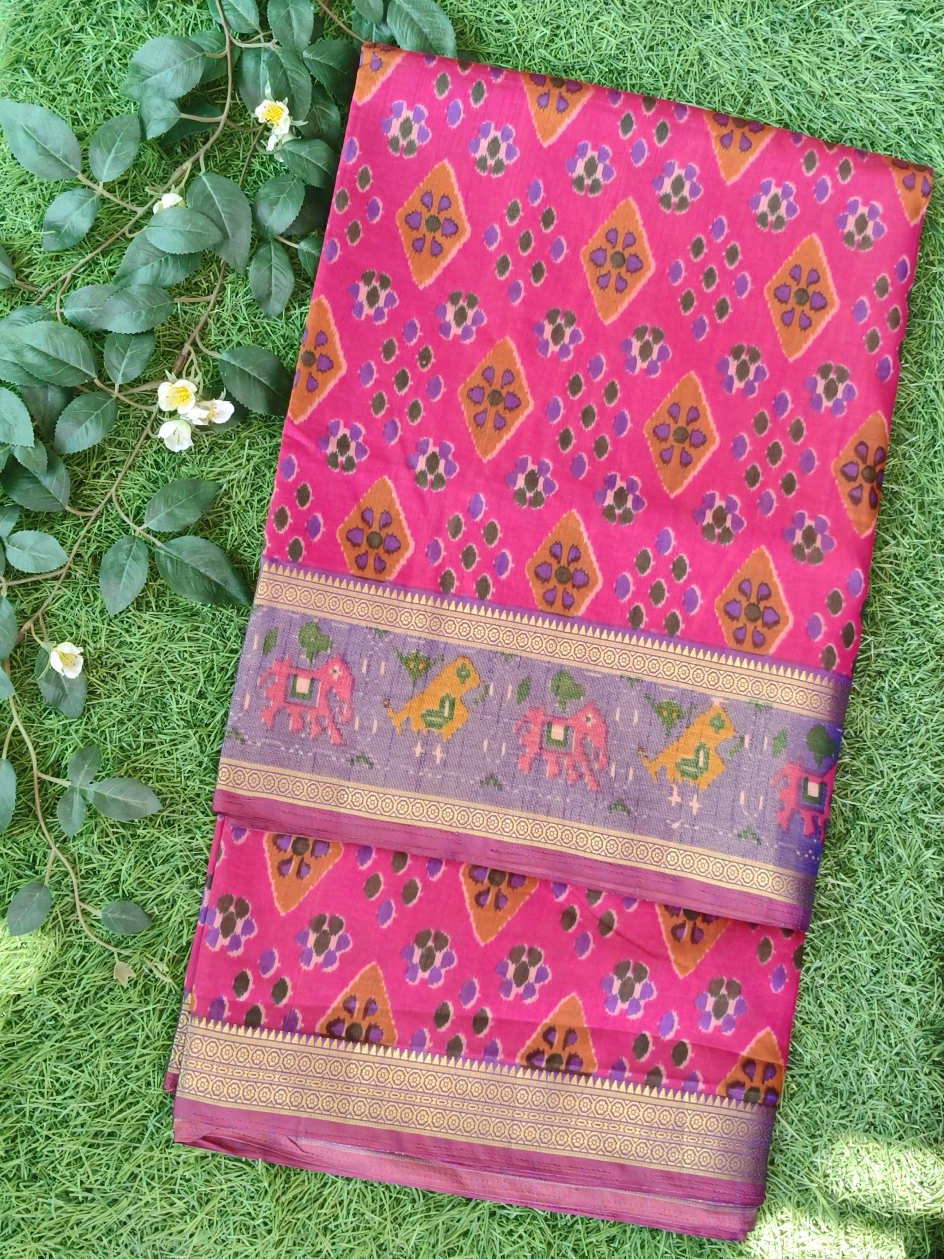 Pink Pochampally with Elephant motif and Bentex Border