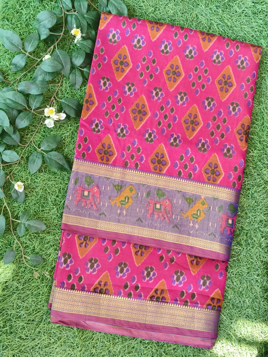 Pink Pochampally with Elephant motif and Bentex Border